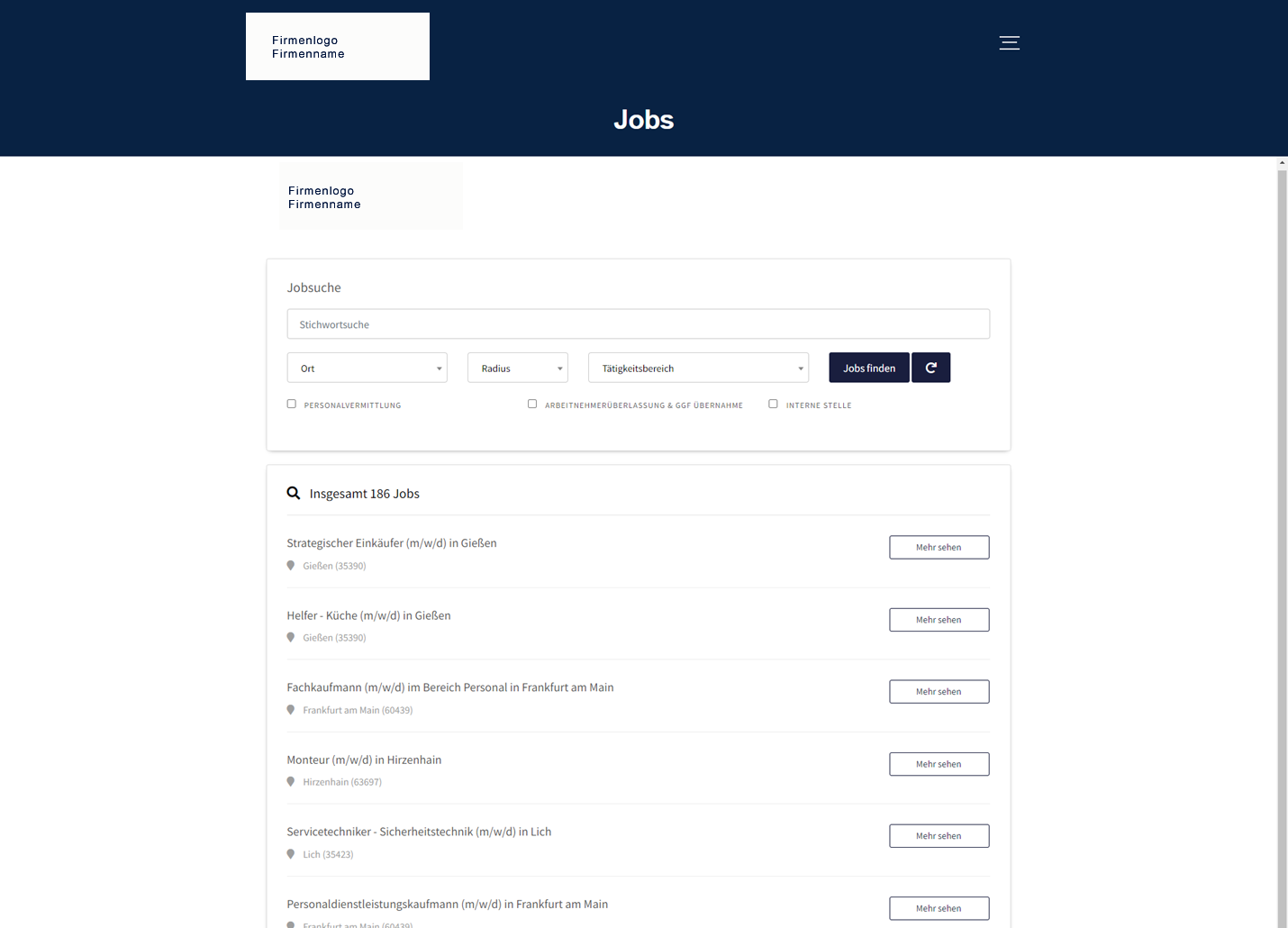 Karriereseite Searchbar & Results