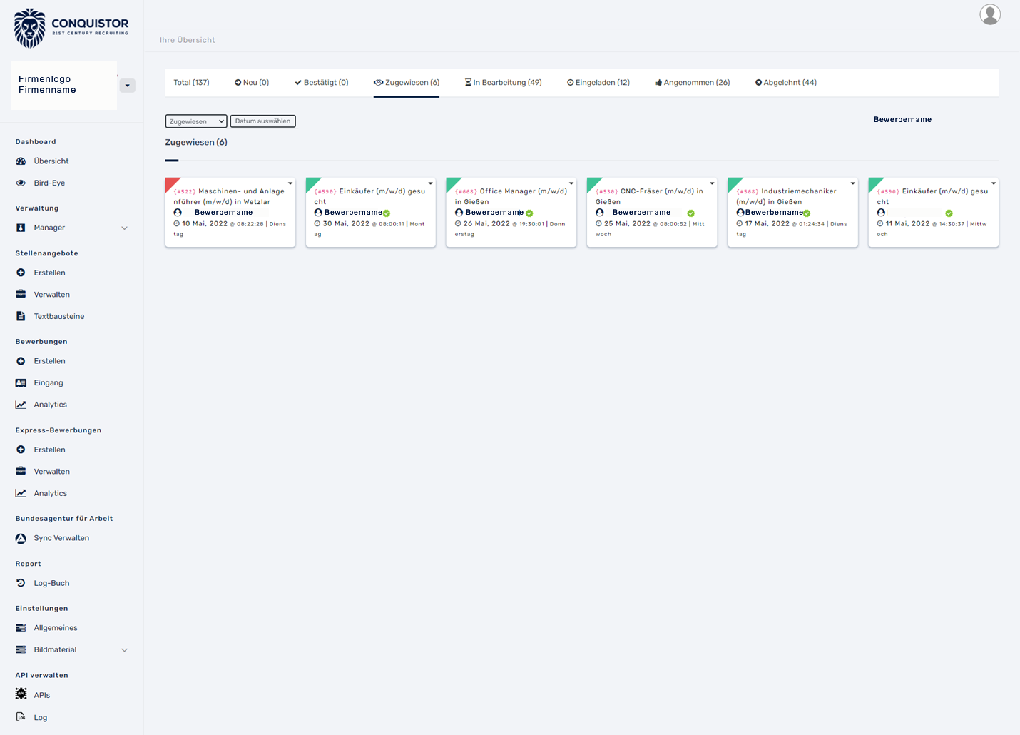 Company Dashboard | Firmen Übersichtseite