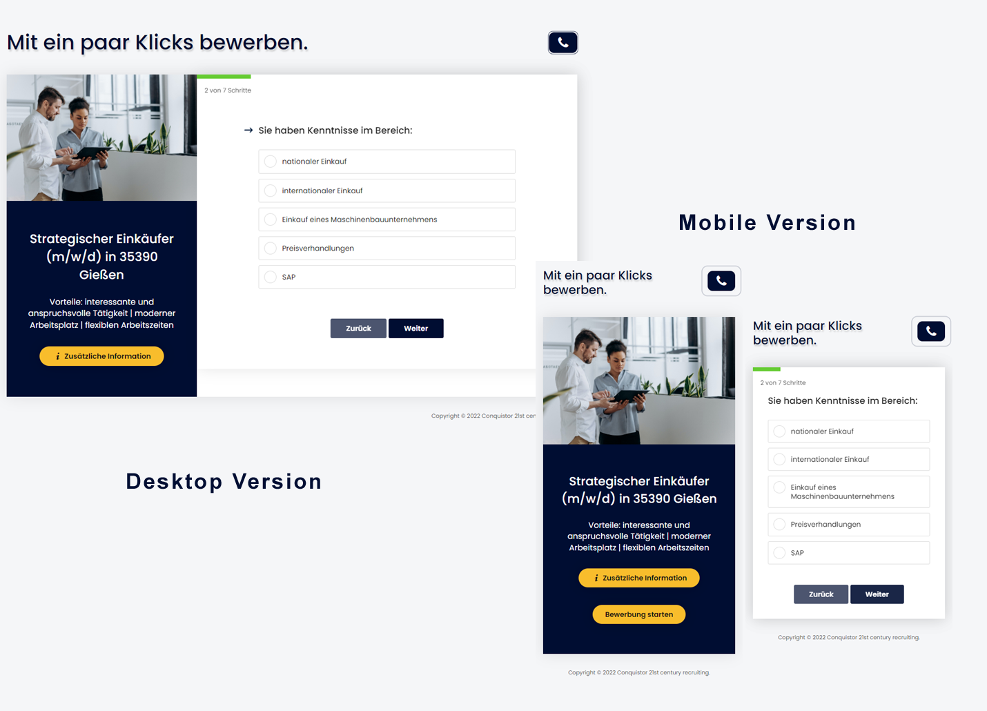 Expressbewerbung (Funnel) Desktop & Mobile